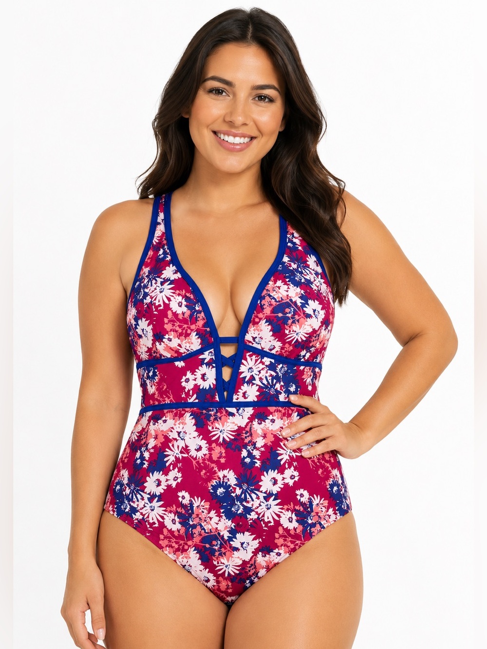 Adore Me Floral One Piece Swimsuit 3X Pink Blue Cutout NWT